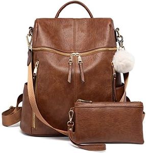 PINCNEL Backpack Womens Rucksack Waterproof Leather Anti-theft Travel School Bag Ladies Daypack Shoulder Bags, 2-tan