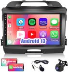 CAMECHO Car Stereo Radio for Kia Sportage 2010-2016 with Wireless Apple Carplay Android Auto 9" Touch Screen Android Car Radio with GPS Navigation Bluetooth HiFi WiFi FM Head Unit with Backup Camera