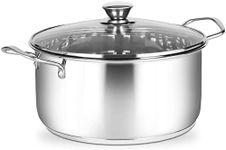 Penguin Home Stock Pot 24 cm, 5 Litre Stainless Steel Stockpot with Glass Lid & Steam Vents Induction Safe Soup Pot Soup Pan Casserole Pot Double Pouring Lips Cooking Pot Set - 24 x 12cm