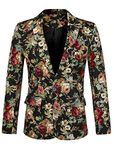 sourcing map Men's Suit Blazer Slim Fit Floral Printed One Button Prom Jacket Sport Coat Golden 46