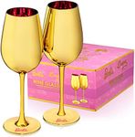 Dragon Glassware x Barbie Gold Wine Glasses - 17.5 oz White Wine & Red Wine Glasses Set of 2 - Gold with Pink Crystal Wine Glass Set - Dreamhouse Collection - As Seen in Barbie The Movie