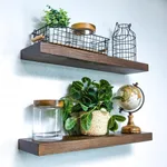 Willow & Grace's 24" Light Walnut Wall Shelf - Wall Shelves, Bathroom Shelves, Bedroom. Stylish Book Shelf, Floating Shelves for Wall, and Wall Shelf for Bedroom - Set of 2