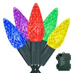 Battery Operated Christmas Lights, C6 50 LED Strawberry Battery Operated String Lights with Auto-Timer 8 Modes, Waterproof Mini Lights for Outdoor Indoor Xmas Tree Garden Party Decor, Multicolor