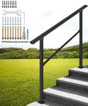 Stair Railing, Handrails for Outdoor Steps, Fits 2 to 4 Steps, Black Wrought Iron Stair Handrail with Installation Kit, Outdoor Stair Railing for Concrete Steps or Wooden Stairs