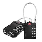 ZHEGE Luggage Locks TSA Approved, with Open Alert Indicator, Flexible Cable Travel Lock, White Code 4 Digit Combination Suitcase Padlock for Gym Locker (Black, 2 Pack)