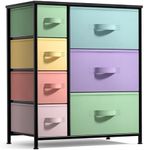 Sorbus Dresser with 7 Drawers - Furniture Storage Chest for Kid’s, Teens, Bedroom, Nursery, Playroom, Clothes, Toy Organization - Steel Frame, Wood Top,Fabric Bins (7-Drawer, Pastel/Black)