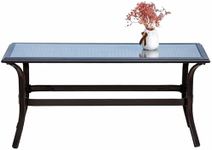 Abrihome Outdoor Coffee Table Rectangle Outside Table PE Wicker Patio End Table with Glass Top Black Porch Deck Side Table for Garden Lawn Balcony