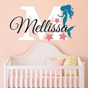 Nursery Mermaid Personalized Custom Name and Initial Wall Decal Sticker 24" W by 14" H, Girl Name Wall Decal, Girls Name, Mermaids Wall Decor, Girls Decor, Girls Bedroom, Plus Free Hello Door Decal