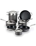 Lagostina Nera Hard Anodized Nonstick 12-Piece Cookware Set with Hammered Stainless Steel Lids, Dishwasher Safe,Grey