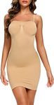 Joyshaper Women's Strapless Full Body Slip Shapewear Shaping Under Dresses Seamless Tummy Control Tube Slip Stretchy Bodycon Mini Dress Beige,L