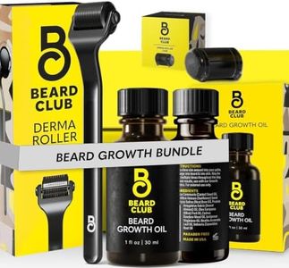 Beard Club Derma Roller & Beard Growth Oil - Microneedling Roller with 540 Titanium Microneedles for Face, Body and Scalp - Beard Roller with Sandalwood & Cedar Beard Oil