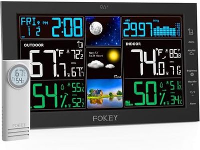 FOKEY Weather Station Wireless Indoor Outdoor, Indoor Outdoor Thermometer Wireless, Home Atomic Clock Weather Stations, Temperature Humidity Barometer Inside Outside Thermometers, Black with 1 Sensor