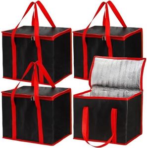 Cididu 4 Pack Insulated Reusable Grocery Shopping Bags, X-Large Cooler Bag and Food Warmer, Collapsible Pizza Delivery Bags Cooler Totes with Zippered Top and Baseboard for Food Delivery