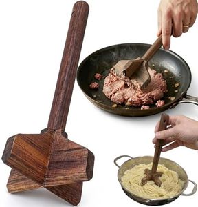 2026 Teak Wooden Meat Chopper & Potato Masher, Wood Meat Chopper For Ground Beef, Hamburger Chopper Utensil Wood (A)
