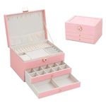 royalkart Leather Jewelry Box |3-Tiered Design for Rings, Earrings, Necklaces |PU Leather Organizer |Lockable Jewelry Holder and Organizer (Peach)