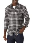 Amazon Essentials Men's Slim-fit Long-Sleeve Solid Flannel Shirt, Grey Plaid, Large