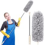 Microfiber Duster for Cleaning with Extension Rod (Stainless Steel) 100 Inch Flexible Extendable Duster for Cleaning Ceiling Fan/Furniture/Keyboard/Cars