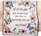 Collections Etc Tapestry Throw Blanket with Fringe Border, My Friend, Floral with Butterflies, 50" X 60"