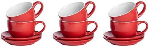 Argon Tableware Coloured Cappuccino Cup & Saucer Set - 250ml - Red - 12x (6 Cup, 6 Saucer)