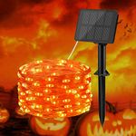 BOLWEO Orange Halloween Solar Fairy Lights, 16.4Ft 50 LED Solar String Lights Outdoor, IP65 Waterproof Solar Outdoor Lights for Backyard Deck Fence Patio Decor Diwali Halloween Decorations (1 Pack)