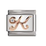 Italian Charms Rose Gold Letter A-Z Charm Link fits all 9mm Italian Charm Bracelet - UK stock (Letter K)