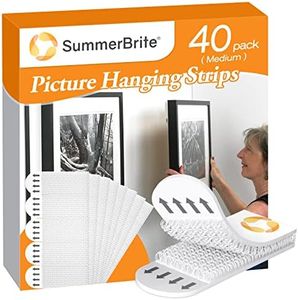 Summerbrite Picture Hanging Strips,Picture Hanger Kit, Removable Damage Free,Picture Hanging Hooks,White Medium(40Pack)