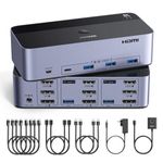 UGREEN 8K@60Hz HDMI Displayport KVM Switch 3 Monitors 2 Computers, Aluminum 4K@240Hz with 4 USB 3.0 Ports for 2 Computers Share 3 Monitors with 4 DP 2 HDMI 2 USB Cables, Power Adapter, Controller