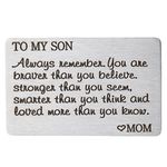 Son Gift from Mom Engraved Stainless Steel Wallet Card Men Boys Teen Inspirational Message Wallet Insert Birthday Graduation Christmas Coming of Age Gift