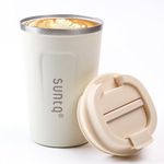 SUNTQ Reusable Coffee Cups Travel - Coffee Travel Mug with Leakproof Lid - Thermal Mug Insulated Cup - Stainless Steel Coffee Travel Cup - for Hot and Cold Drinks, 13oz/380ml,Ivory