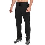 Tansozer Mens Joggers Tracksuit Bottoms Open Hem Cotton Sweatpants Jogging Pants Zip Pockets Black L