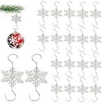 Furimuk Christmas Snowflake Ornament Hook Hangers Gold Sliver Snowflake Decorative Christmas Tree Hanging Metal Wire for Xmas Christmas Tree Decoration Hangers(20PCS) (Silver)