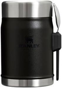STANLEY Classic Food Jar and Spork 14 oz Vacuum Insulated Food Container Wide Mouth Screw On Lid Packable for Travel Stainless Steel with Leakproof Lid BPA-Free Black 2.0