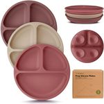 KeaBabies Suction Plates for Baby, Toddler - 3-Pack 100% Silicone Toddler Plates, Divided Baby Plates with Suction, Silicone Plates for Baby, Kids, BPA-Free, Microwave, Dishwasher Safe (Burgundy)