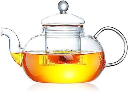 Teiera in vetro, piccola teiera con colino da tè rimovibile, resistente al calore e al microonde, per la preparazione di tè sfuso, 400 ml