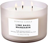 Lime Basil Mandarin Scented Candle - Large 3 Wick Soy Candle 15.8 oz - Aromatherapy Candle for Stress Relief - Fresh Citrus Scented Candles - Long Lasting Clean Burn - Gift for Women & Men