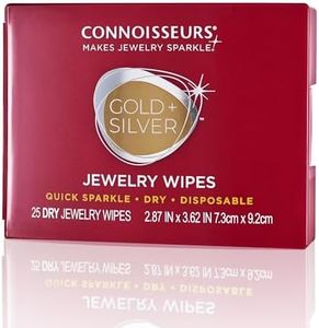 CONNOISSEURS Jewelry Wipes Compact – 25 Dry Disposable Wipes | Anti-Tarnish Shield for Gold, Silver, Gemstones & Costume Jewelry | Quick Sparkle On-The-Go, No Water Needed