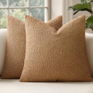 MIULEE 18x18 Inch Decorative Pillow Covers for Couch Bed Set of 2 Textured Boucle Neutral Throw Pillow Covers Brown Tobacco Accent Solid Vintage Pillowcases Sofa Living Room Home Decor
