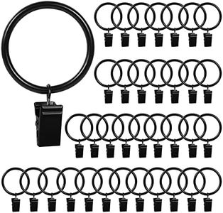 HOOSUN 36 Pack Curtain Rings with Clips,Metal Curtain Hooks for Drapes,Black Curtain Rings Hanger Clip,Curtain Rod Clips Small Clip for Bows Hat,Curtain Ring Hooks for Indoor Outdoor