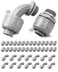 40 Pack 3/4" Liquid Tight Connector, PVC Flexible Conduit Fittings, Non-Metallic Electrical Conduit Fittings, UL Listed (Pack of 25 180°+15 90°)