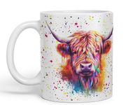 Vixar Highland Cow Scottish Farm Animals Watercolour Art Coloured 330 ml Mug Cup Gift Birthday Work Office Tea Coffee (hc4) (White)