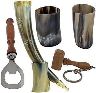 Galaxy Indiacraft Viking Drinking OX Horn | Tankard | Mug | Cup for Ale, Beer, Mead, Wine, Shot Glass, Bottle Opener |100% Leak Free | Natural and Handmade | Combo Offers (1 Horn Combo)