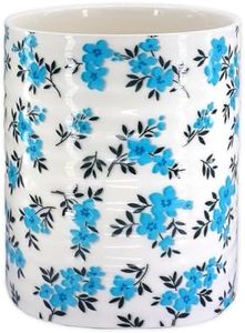 LEAZUL Kitchen Utensil Holder,7.2″Extra Large Stable Pattern Ceramic Utensil Crock,Utensil Organizer for Countertop,Kitchen Decor,Utensil Holder for Housewarming,Wedding Gift (Teal Blue)