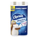 Charmin Toilet Paper Ultra Soft Cushiony Touch, 30 Family Mega Rolls = 153 Regular Rolls