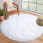 Terrug Super Soft Round Rugs for Kids Room, Cute Fluffy Plush Shaggy Carpet 4x4 Feet for Girls&Boys Bedroom Dorm, Home Decor White for Bedroom, Non-Slip Modern Rugs for Living Room White