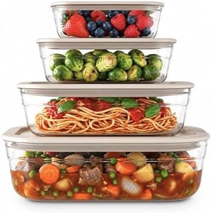 Naked Kitchen 8-Piece Food Storage Containers with Lids – Nesting Borosilicate Glass Meal Prep Containers with Leak-Proof Airtight Seal – BPA Free, Microwave, Oven, Freezer & Dishwasher Safe – Cream