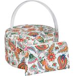 SINGER Large Premium Round Sewing Basket Paisley Floral Print with Matching Zipper Pouch