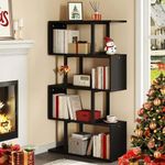 YITAHOME 5-Tier Bookshelf, S-Shaped Z-Shelf Bookshelves and Bookcase, Modern Freestanding Multifunctional Decorative Storage Shelving for Living Room Home Office, Black