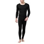 Pure Silk Jersey Knit Men Crew Neck Long Johns Set US S M L[USL,Black]