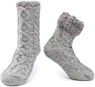 MaaMgic Womens Cozy Warm Fuzzy Slipper Socks Thermal Winter Home Socks,3-Ball Grey