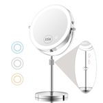 Beautifive 8” Large Lighted Makeup Mirror with 15X/1X Magnification, 360° Rotation Rechargeable Magnifying Mirrors with Lights, Stepless Dimming Light Up Table Mirror with Adjustable Height